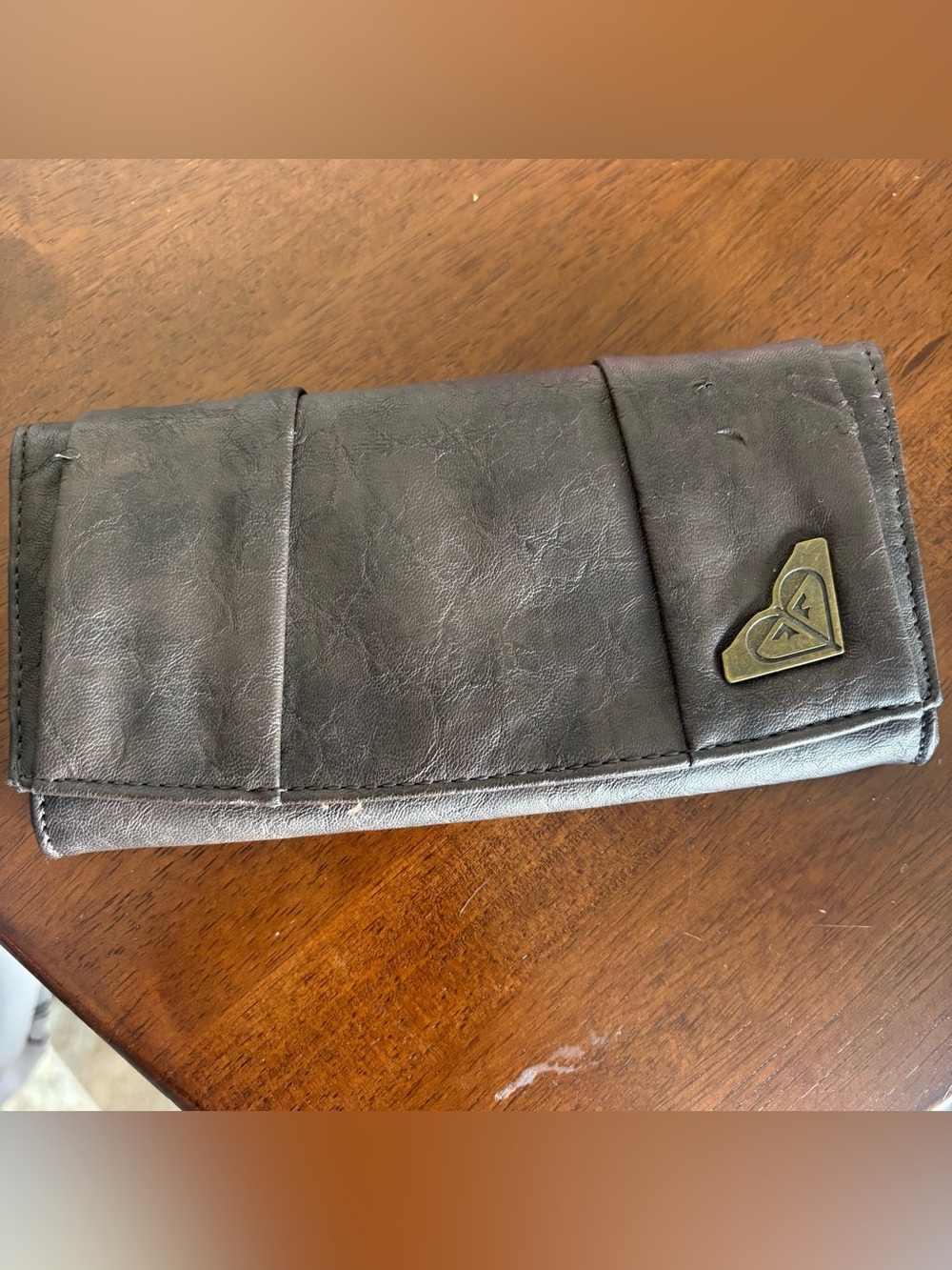 Roxy Black Leather Wallet with Brass Logo